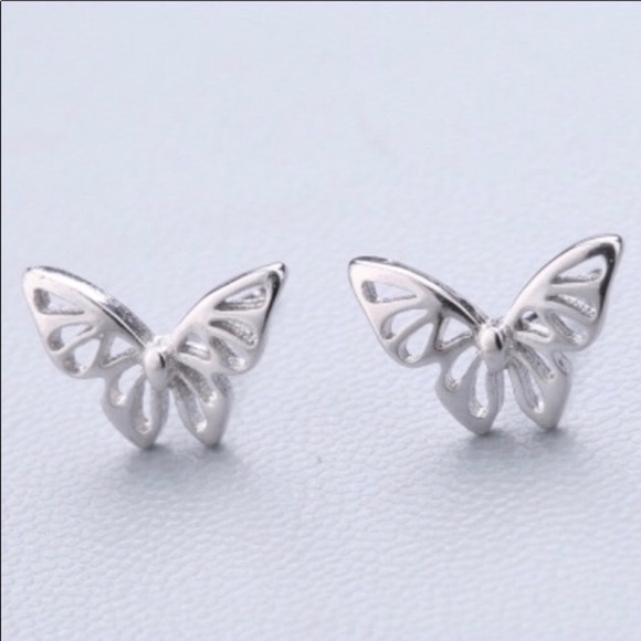 Butterfly Earrings Studs Silver 925 - Picture 2 of 4
